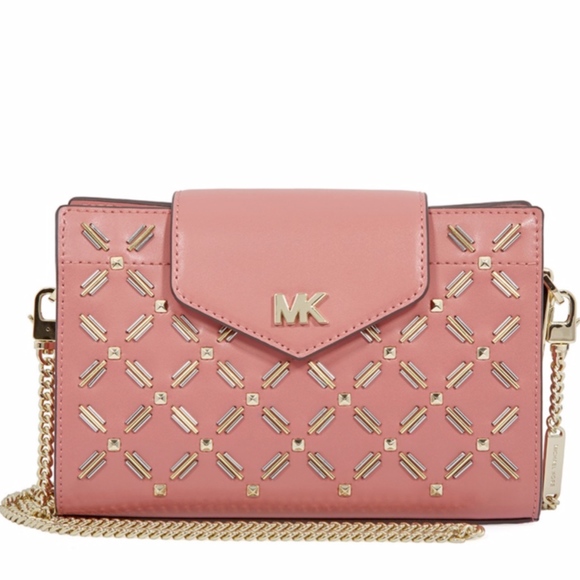 Michael Kors Handbags - MK Embellished Leather Crossbody Clutch Rose Pink
